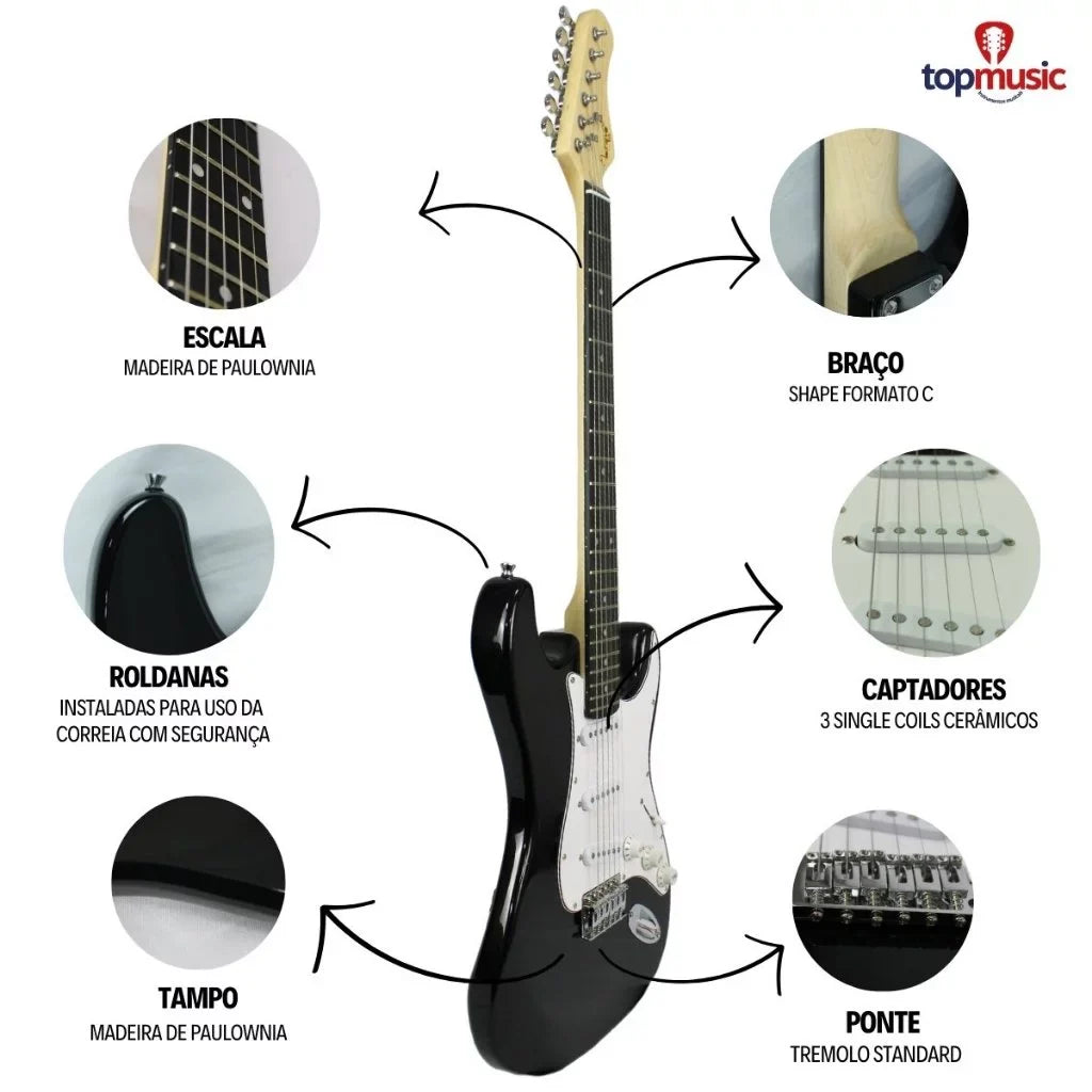 Kit Completo Guitarra Stratocaster Bravo BEG-100 – Desempenho e Conforto para Iniciantes! 🎸