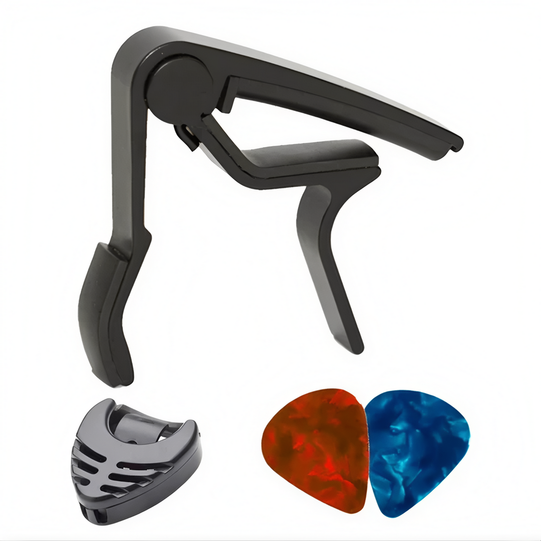 Kit Violão Capotraste + encordoador + porta Palhetas + 4 palhetas